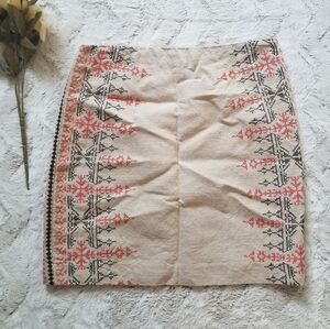 Ann Taylor Loft Cotton Linen Stitch Embroidered Beige Pencil Mini Skirt